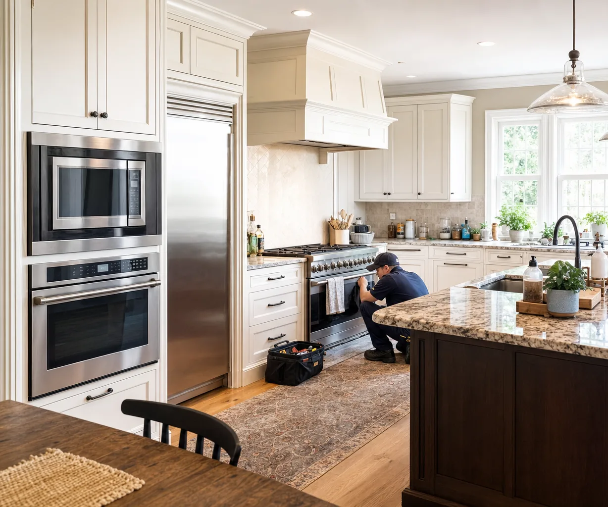 A luxury kitchen with built-in stainless appliances up close